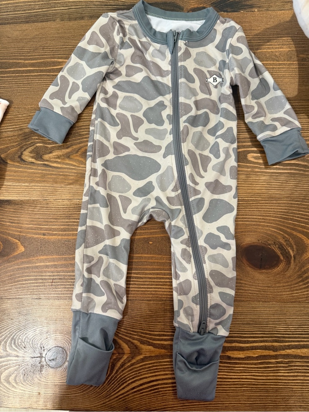 BURLEBO Gray & Cream Neutral Camo Zip Footed One-Piece